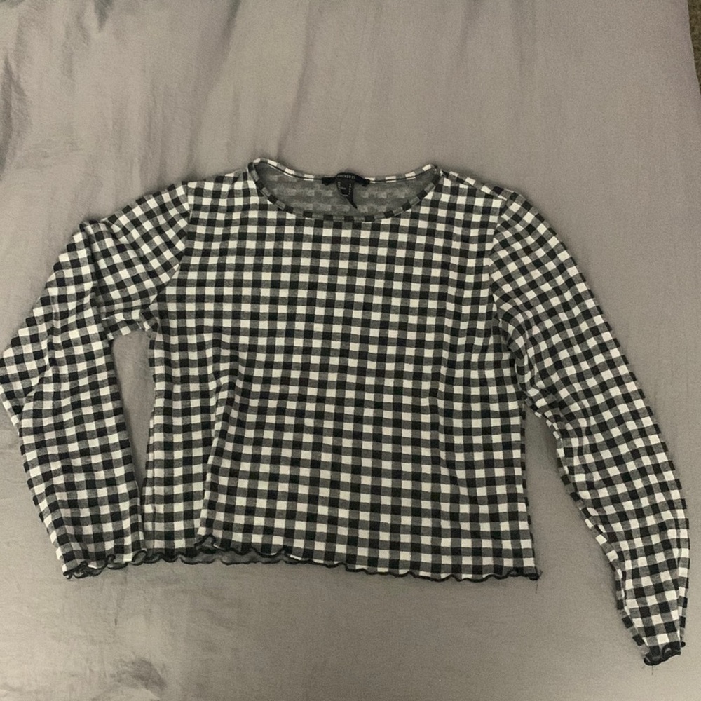 Crop, checkered, long sleeve shirt from Forever 21